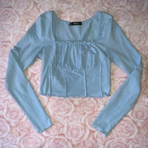 **MUST GO** Blue Baby Doll Long Sleeve Crop Top